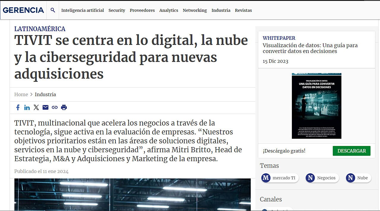 TIVIT se centra en lo digital, la nube y la ciberseguridad para nuevas adquisiciones